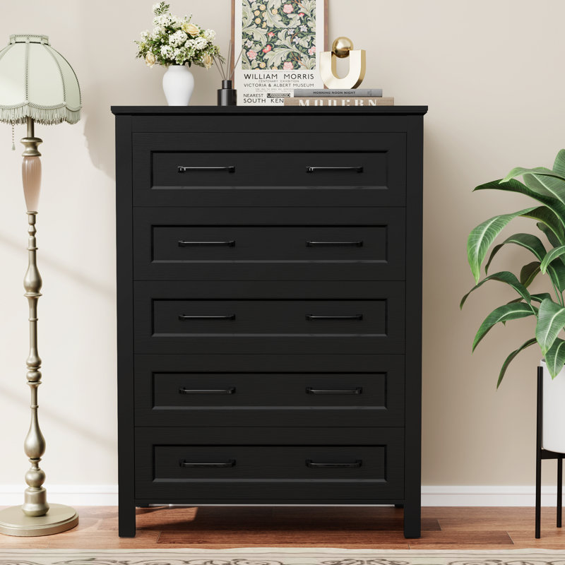 Commode verticale à 5 tiroirs Modern H 46,4 po, Noir
