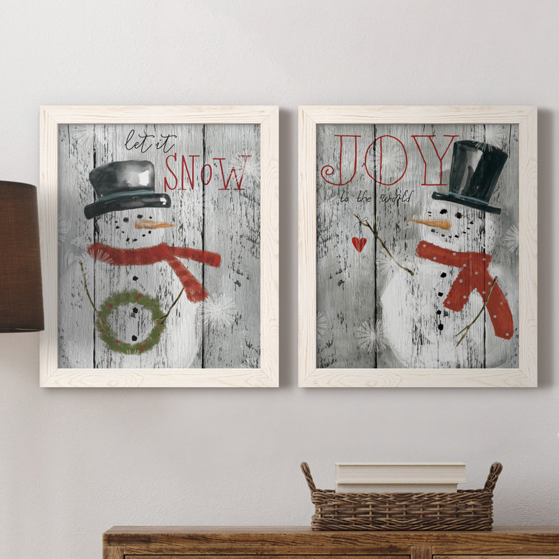 «Let It Snow Snowman», ensemble de 2 reproductions d'art textuel, H 20 po x l 17 po x P 1 po, Toile blanche encadrée