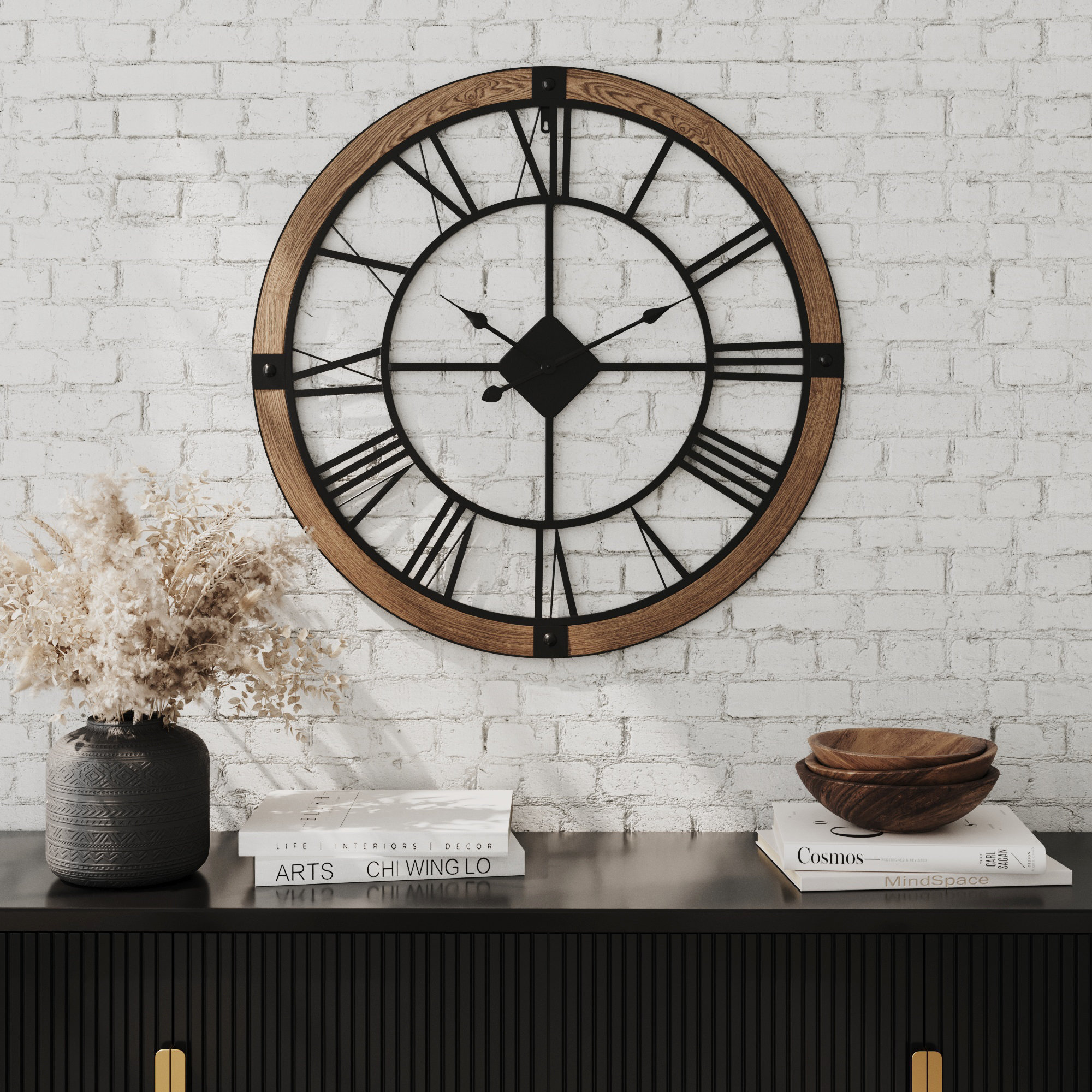 Trent Austin Design Marinela Round Wood Modern Farmhouse Wall Clock ...