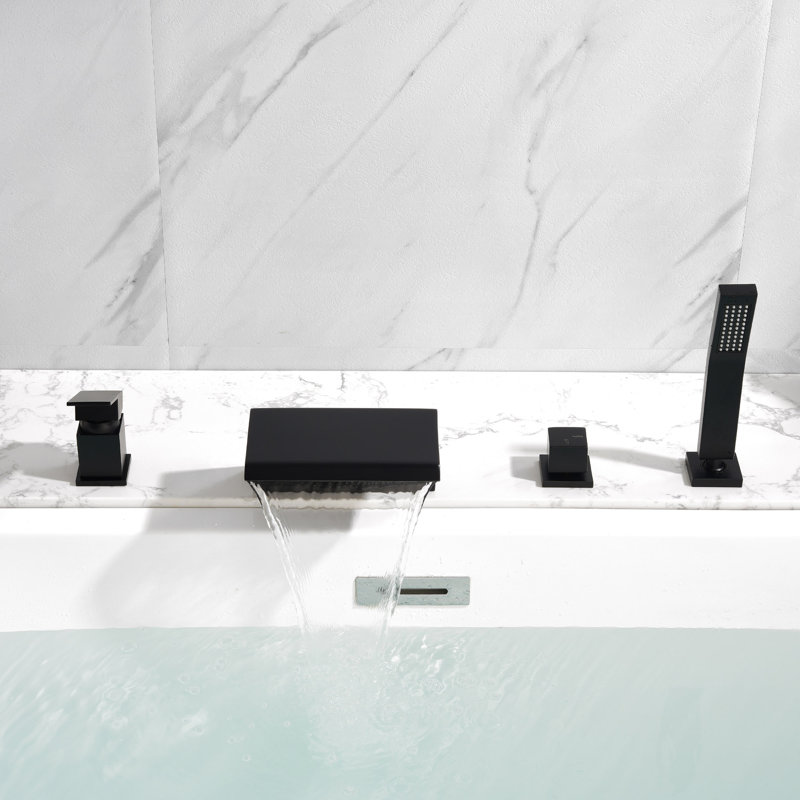2 Handle Deck Waterfall Faucet with Diverter, Matte Black