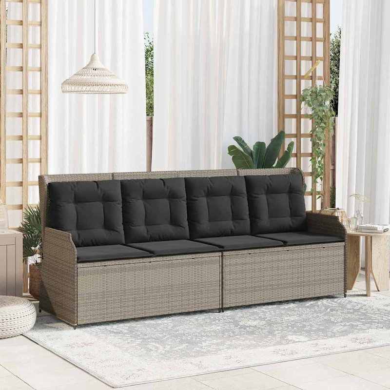 Poly Rattan Outdoor Bench, Black, Light Grey