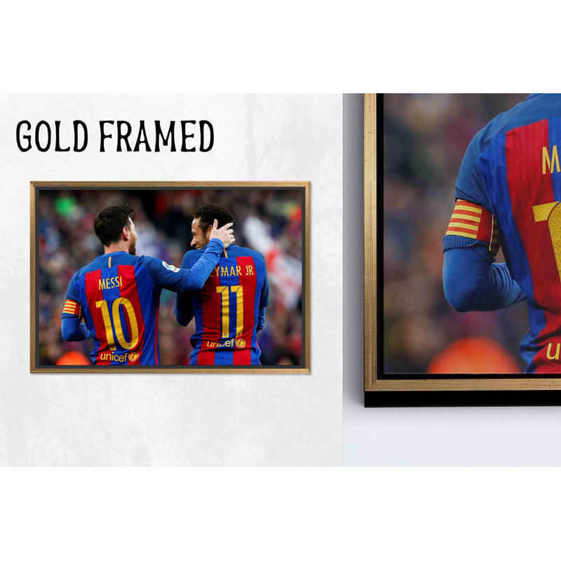 «Elegant Messi & Neymar Football», reproduction d'art sur toile, encadré doré 1P, 19,8 po de hauteur x 27,6 po de largeur