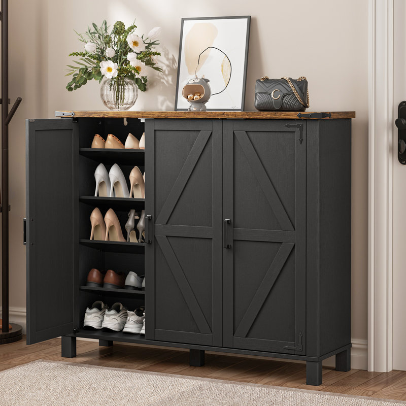 46'' Farmhouse Shoe Storage Cabinet with 3 Doors, Large Capacity Entryway Organizer with Adjustable Shelves for 28+ Pairs