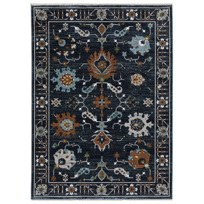 Tapis floral bleu marine / rouille Eldyn