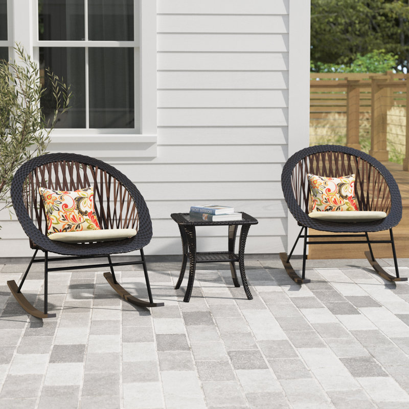 Chaise berçante d'extérieur avec coussins Baum, Beige