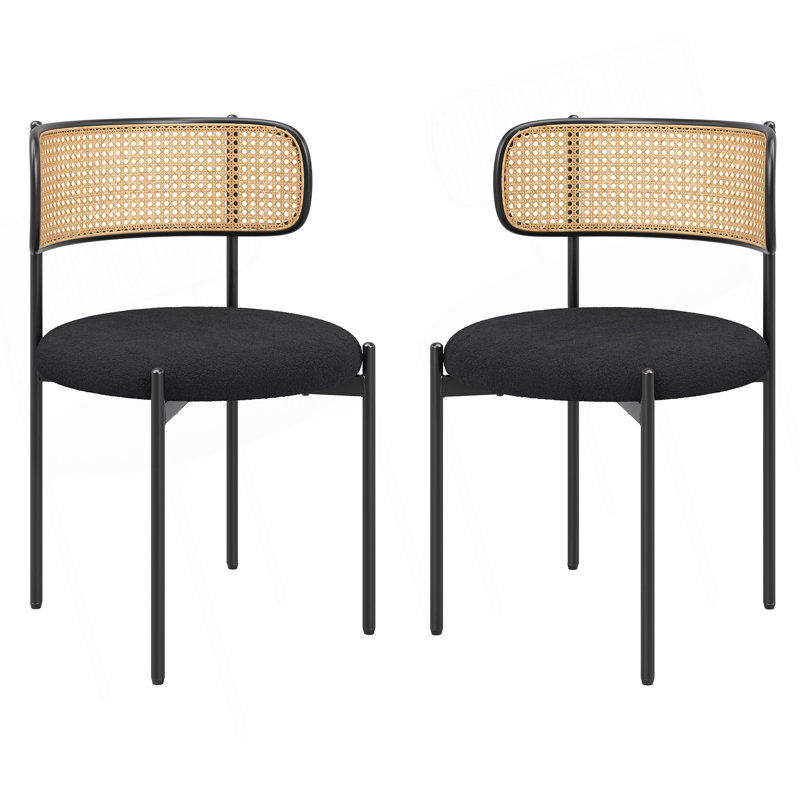 Ensemble de 4 chaises de salle à manger rembourrées modernes avec dossier en rotin et chaises de cuisine décoratives avec pieds en métal