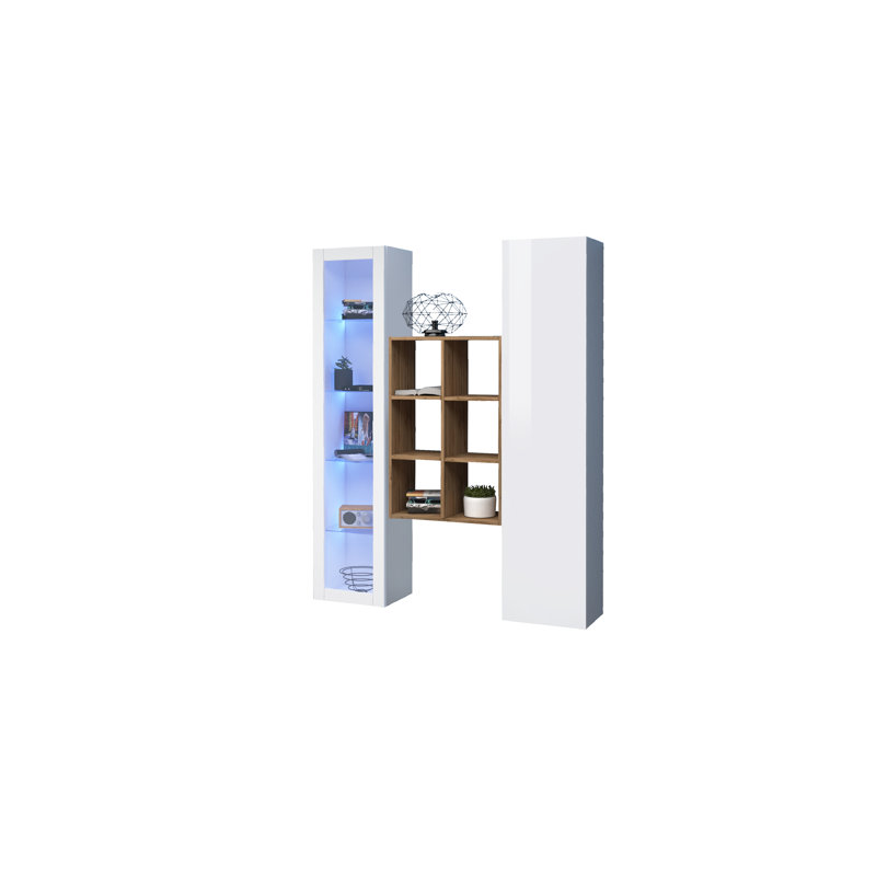 Maruska 180cm H x 140cm W Floating Bookcase, White Glossy