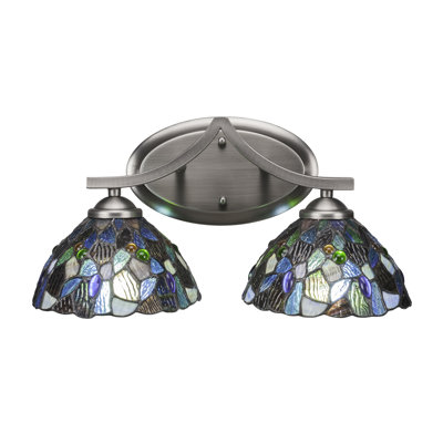 Zilo 2 Light Bath Bar Shown In Graphite Finish With 7" Blue Mosaic Art Glass