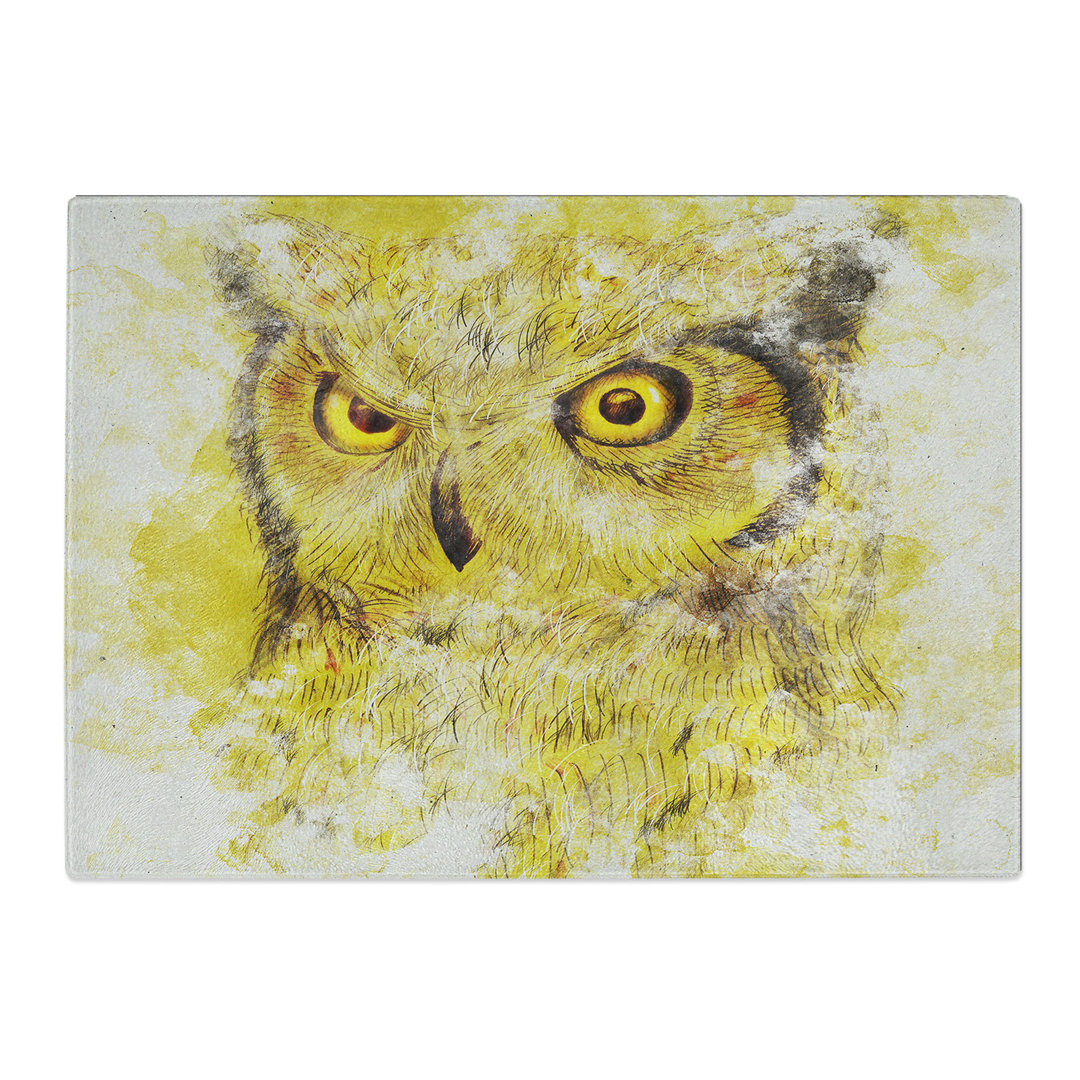 Tempered Glass Sketch of an Owl Chopping Board