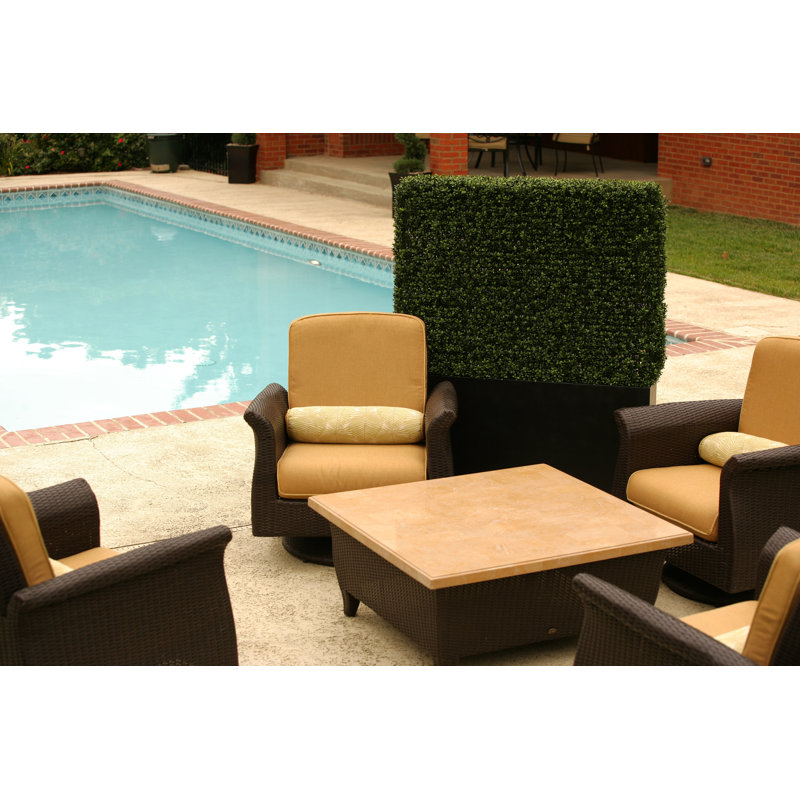 Faux Boxwood Hedge in HDPE Plastic Planter, 48'' H x 48'' W x 8'' D
