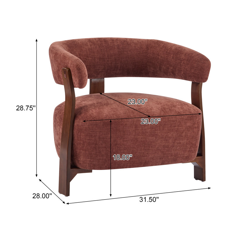 Novea Japandi Mid-Century Modern Upholstered Accent Chair, Coral Red