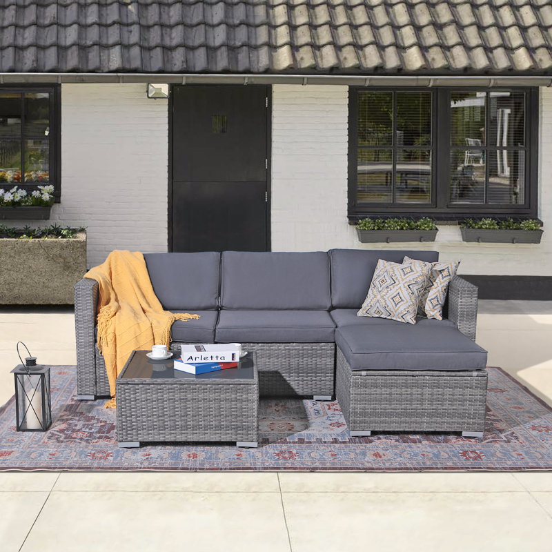 Abler 3-Person Wicker Modular Patio Conversation Set with Cushions, Gray/Dark Gray