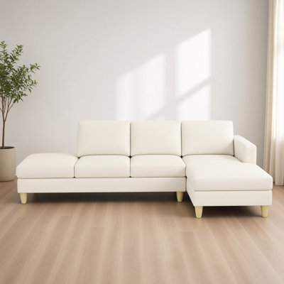 Canapé d'angle 258 cm (L) x 141 cm (P) x 86 cm (H) en similicuir beige, 2 pièces, en forme de L, jusqu'à 4 places