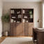 Large 2-Piece Wall Unit Bookcase Set, 71" H Storage Cabinet With Double Doors And Open Bookshelf Organizer Walnut