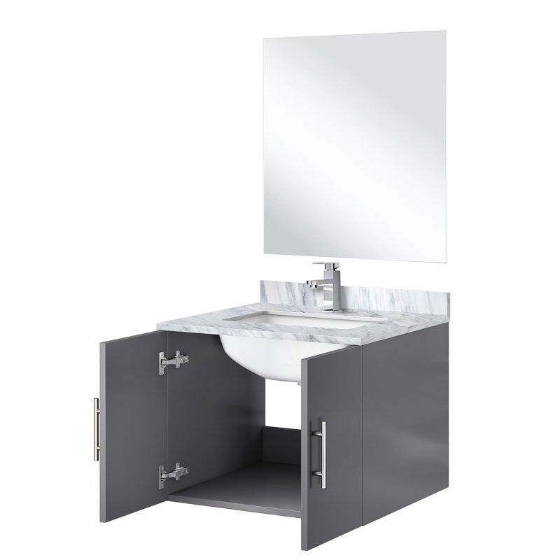 22 po D Meuble-lavabo gris foncé avec marbre, 18 miroirs et robinet - comptoir simple en marbre, Gris foncé