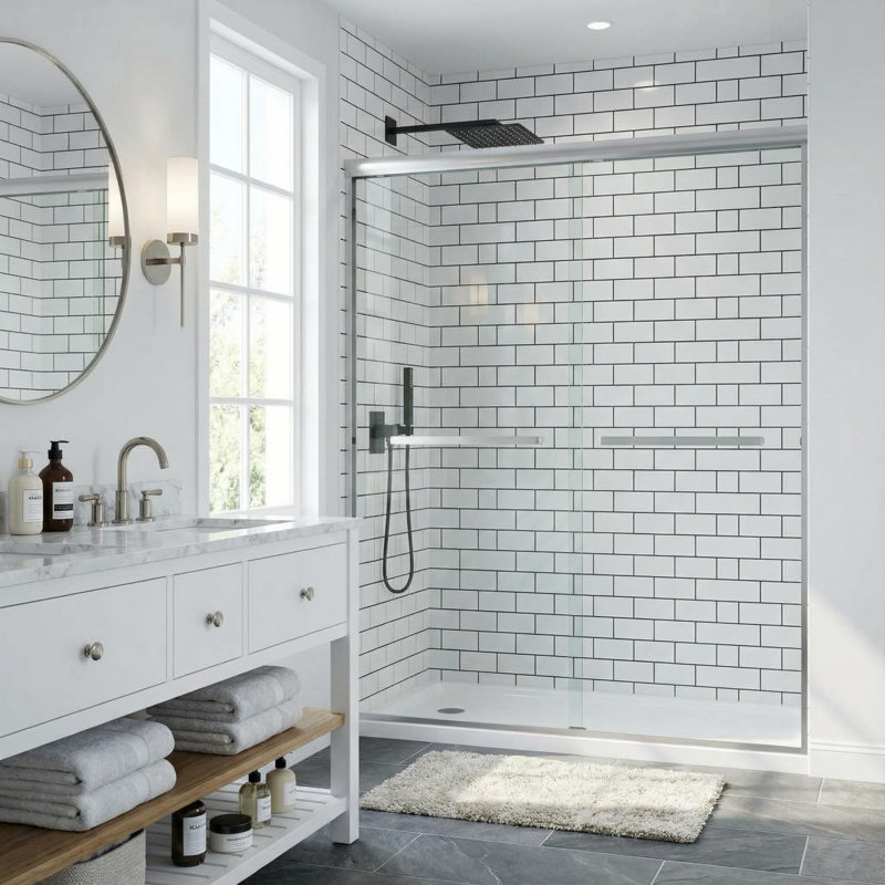 Bathtub Sliding Shower Door Glass Panel for Tub Shower Space and Bathroom Remodel, Silver