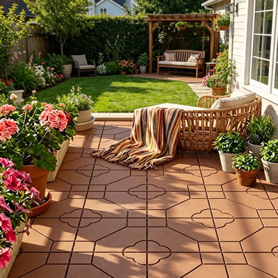 12'' L x 12'' W Petals Texture Plastic Interlocking Deck Tile with 12 Edge Strips, 4 Corner Pieces & 1 Pair of Gloves  (Set of 44)