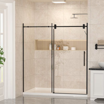 68"-72"W x 76"H Frameless Sliding Shower Door with 3/8" SGCC Tempered Glass,304 Stainless Steel Hardware
