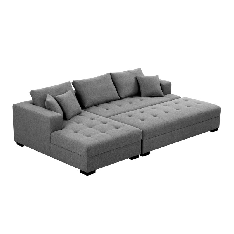Ensemble de canapé modulaire en L à 3 sièges avec méridienne et banc de table basse avec repose-pieds