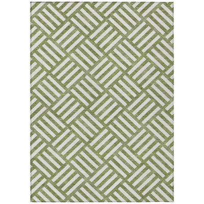 5' X 8' Ivory Geometric Washable Indoor Outdoor Area Rug