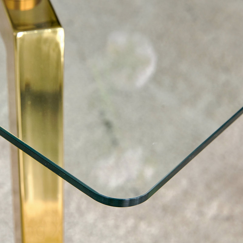 Modern Minimalist Rectangular Dining Table Tempered Glass Top Golden Metal Legs, 29.5" H x 51" W x 31.5" D, Gold