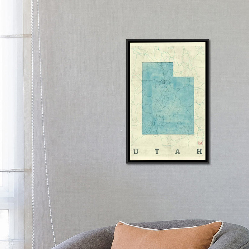«Utah Map», impression sur toile, H 26 po x l 18 po x P 1,5 po, Toile encadrée noire, Pas de tapis