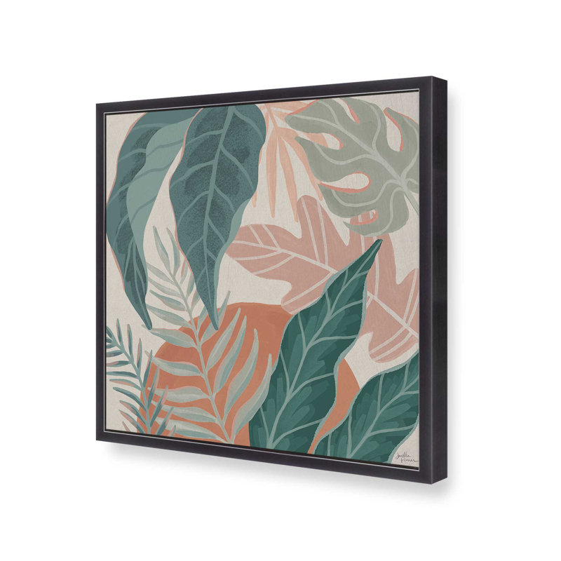 «Tropical Leaves II», reproduction sur toile avec cadre, H 13,75 po x l 13,75 po, Encadrement ouvert, zinc vieilli
