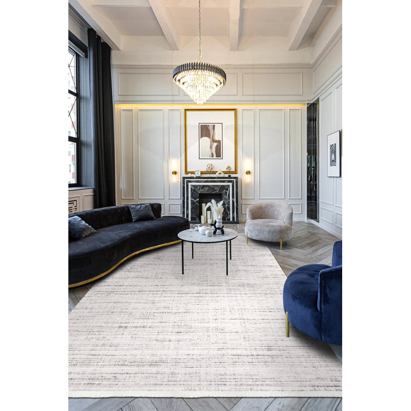 Tapis crème moderne en polyester Eberhardt résistant aux taches et facile à nettoyer, 4 pi x 4 pi