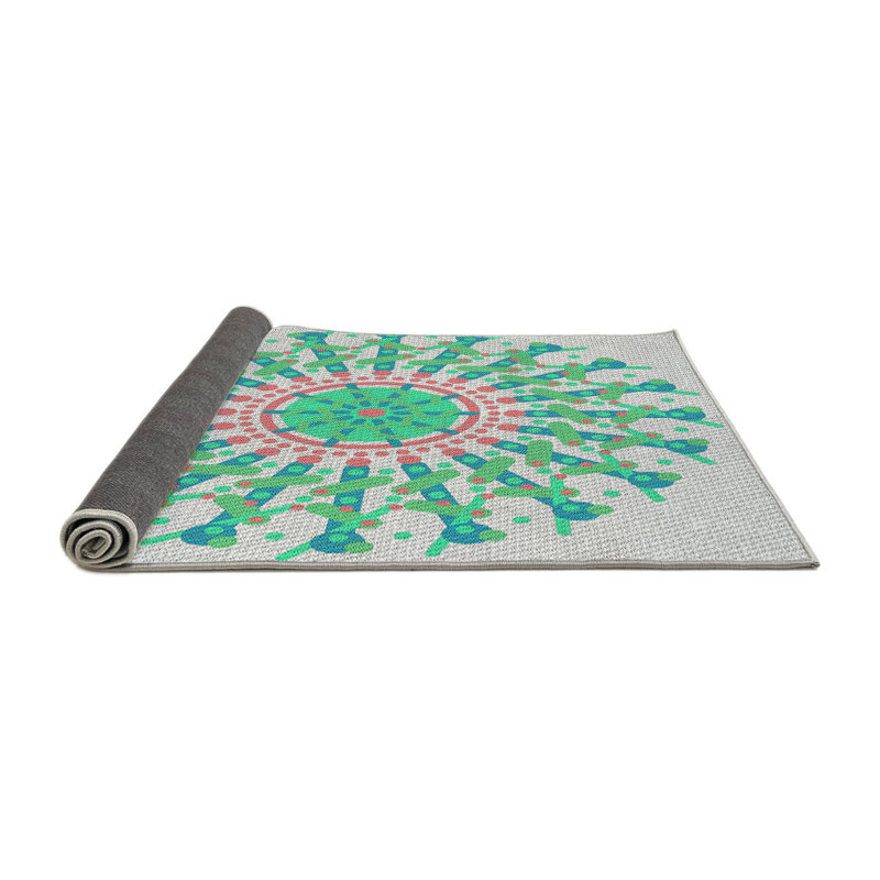 Laine tissée à la main orientale en laine et polyester vert/rouge/gris Tapis décoratif, Carré 6 pi