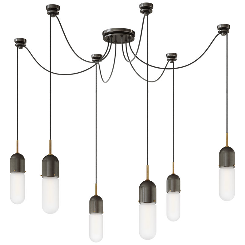Junio 6 - Light Chandelier, Frosted, Polished Nickel