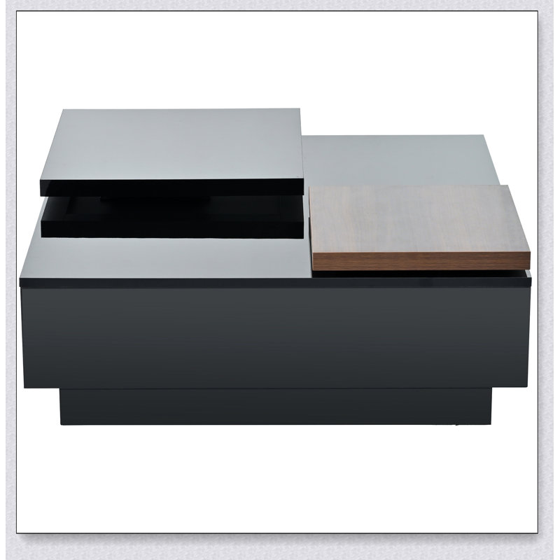 Table basse rectangulaire avec plateau en bois manufacturé et tablette