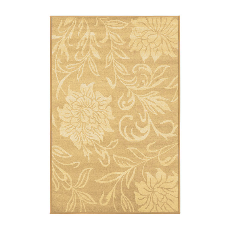 Tapis brun / beige en laine / polyester tissé à la machine 8 pi x 12 pi Floral Floral
