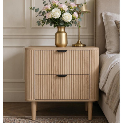 57cm Wide Bedside Table Wood Nightstand 2-drawers