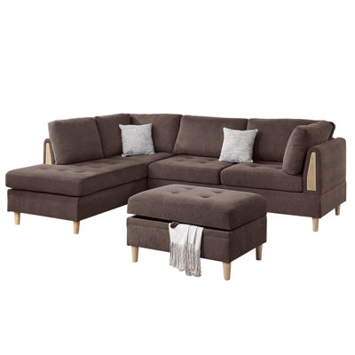 3-Piece Chocolate Chenille Sectional Set with Ottoman
