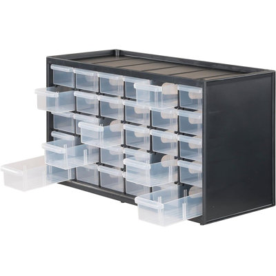 Storage Organizer, 30 Small Drawer Modular Storage System, Easily Stackable, Plastic, Black, White