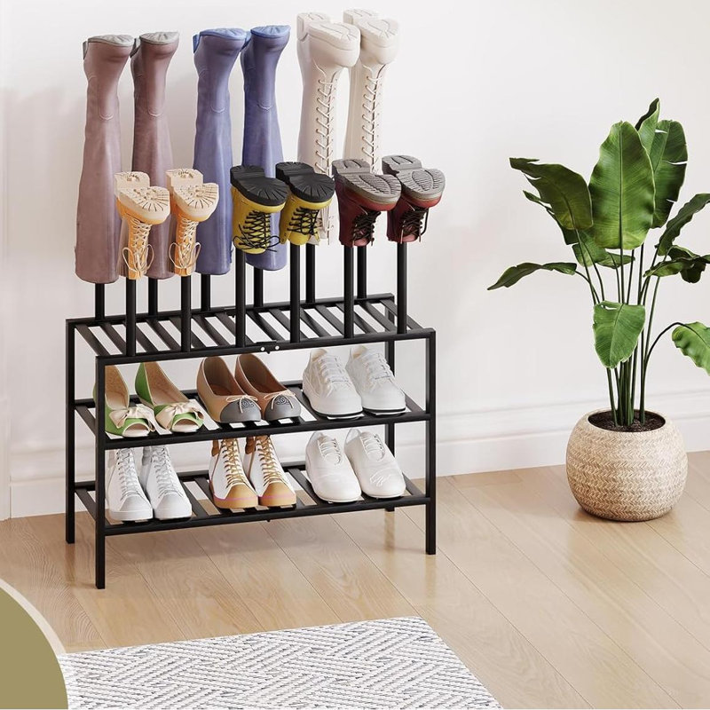 Boot Rack For Tall Boots Organizer,3-Tier Multiuse Shoe Rack And Boot Storage Rack,For Tall Boots,Sneakers,High-Heel, Black