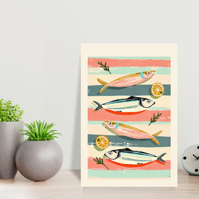 Poisson rayé et citrons, art mural côtier