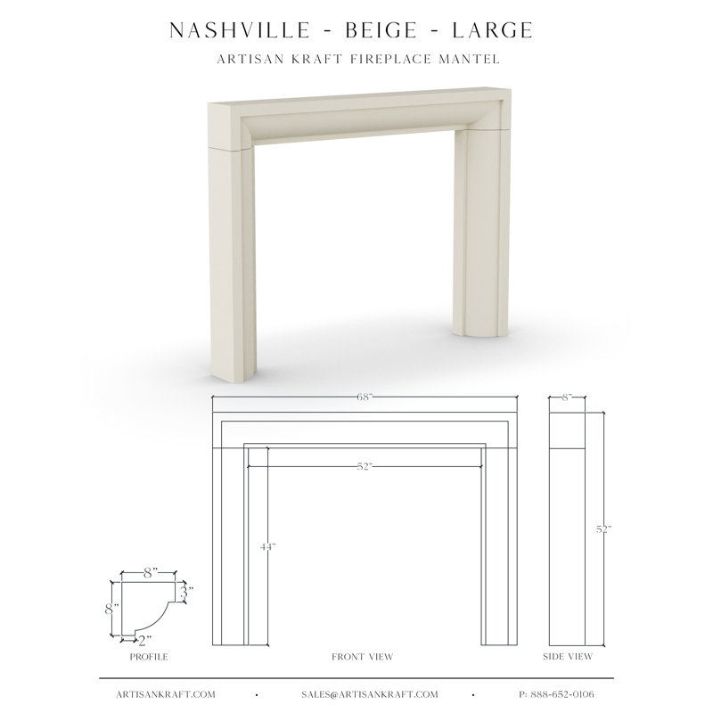 Foyer en pierre Nashville avec foyer standard, Beige, 7,5 po x 68 po x 52 po