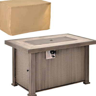 42" Propane Fire Worktable Addition, 50,000 Output, -effect Beautification, Ceramic Tabletop, Steel Base, Lid, Lava Rocks, Oilblocking Cover, , Grey Pit Table , Quality,