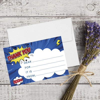 Les enfants remplissent les cartes de remerciement vierges 20 cartes, y compris les enveloppes, thème de super-héros, pour les invités