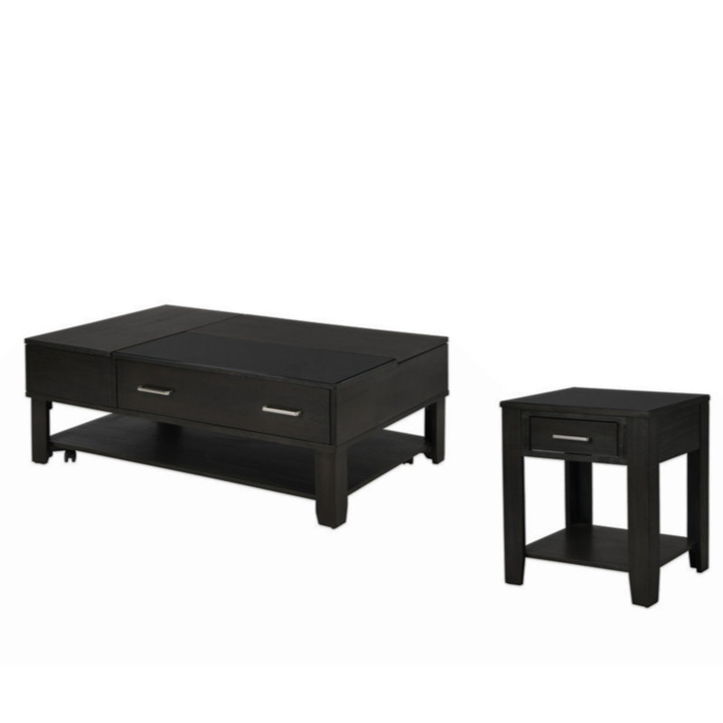 Ensemble de 2 tables basses bout en bois de frêne avec tiroir supérieur en verre trempé Bruno