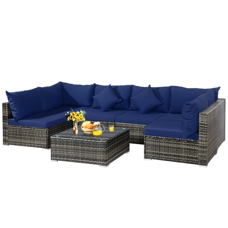 Amarjeet 6 - Person Patio Conversation Set with Cushions, Navy