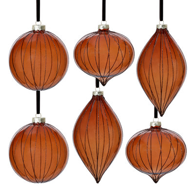 Ornements de sapin de Noël en verre à rayures pailletées, 3 modèles assortis, ensemble de 6