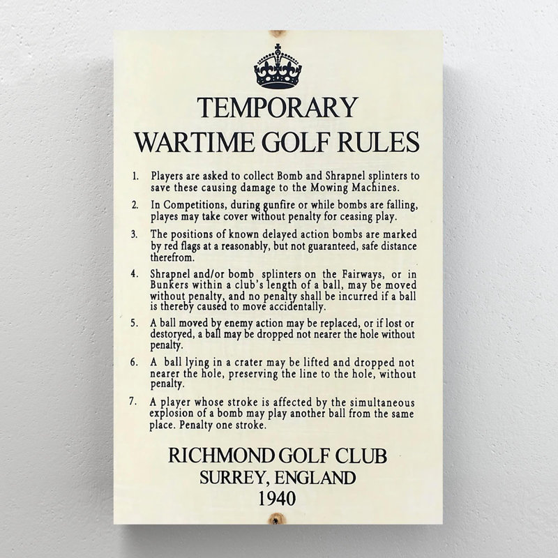 Golf Rules - Temporary Wartime Golf Rules - 1 Piece Rectangle Graphic Art Print On Wrapped Canvas, 14" H x 11" W x 2" D