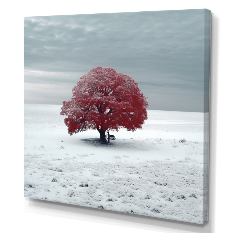 Red Tree In Snow II " Red Tree In Snow II ", 16" H x 16" W x 1" D, Wrapped Canvas