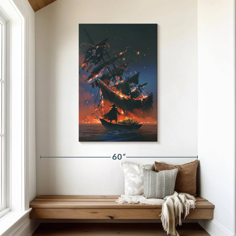 Burning ship Aletra, H 45 po x l 30 po
