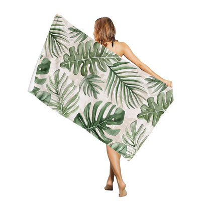Serviette de plage surdimensionnée à motif Monstera vert tropical, séchage rapide, absorbante et douce, idéale pour la plage, les voyages et le bain (91 x 183 cm). Un sac en toile assorti à la serviette de plage imprimée vous sera offert.