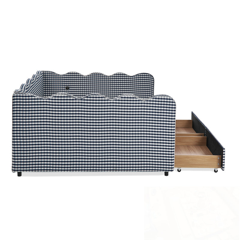 Lit de jour grand avec deux tiroirs de rangement et port USB, Marine