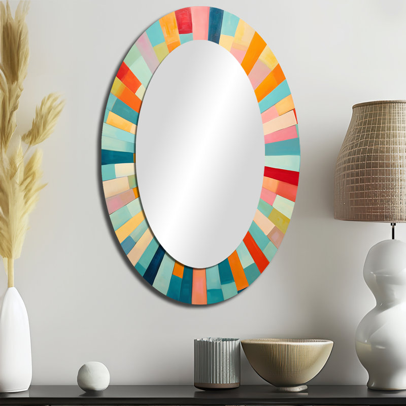 Coloré Mid Century Optique Serenade III - Miroir mural multicolore, 36 po x 24 po
