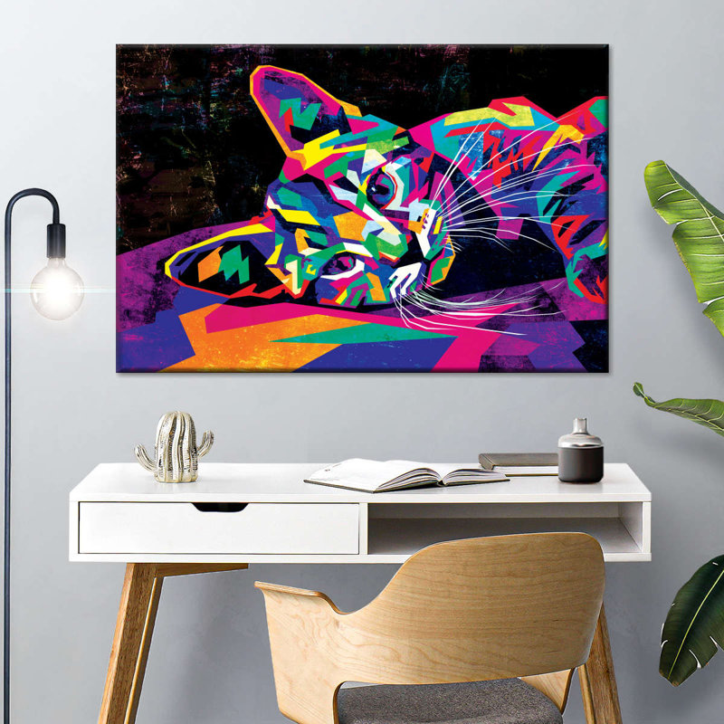Impression sur toile multicolore de chat abstrait, H 34 po x l 51 po x P 1,25 po